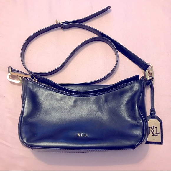 Lauren by Ralph Lauren Black Leather Crossbody Bag Gold Hardware - Picture 1 of 12